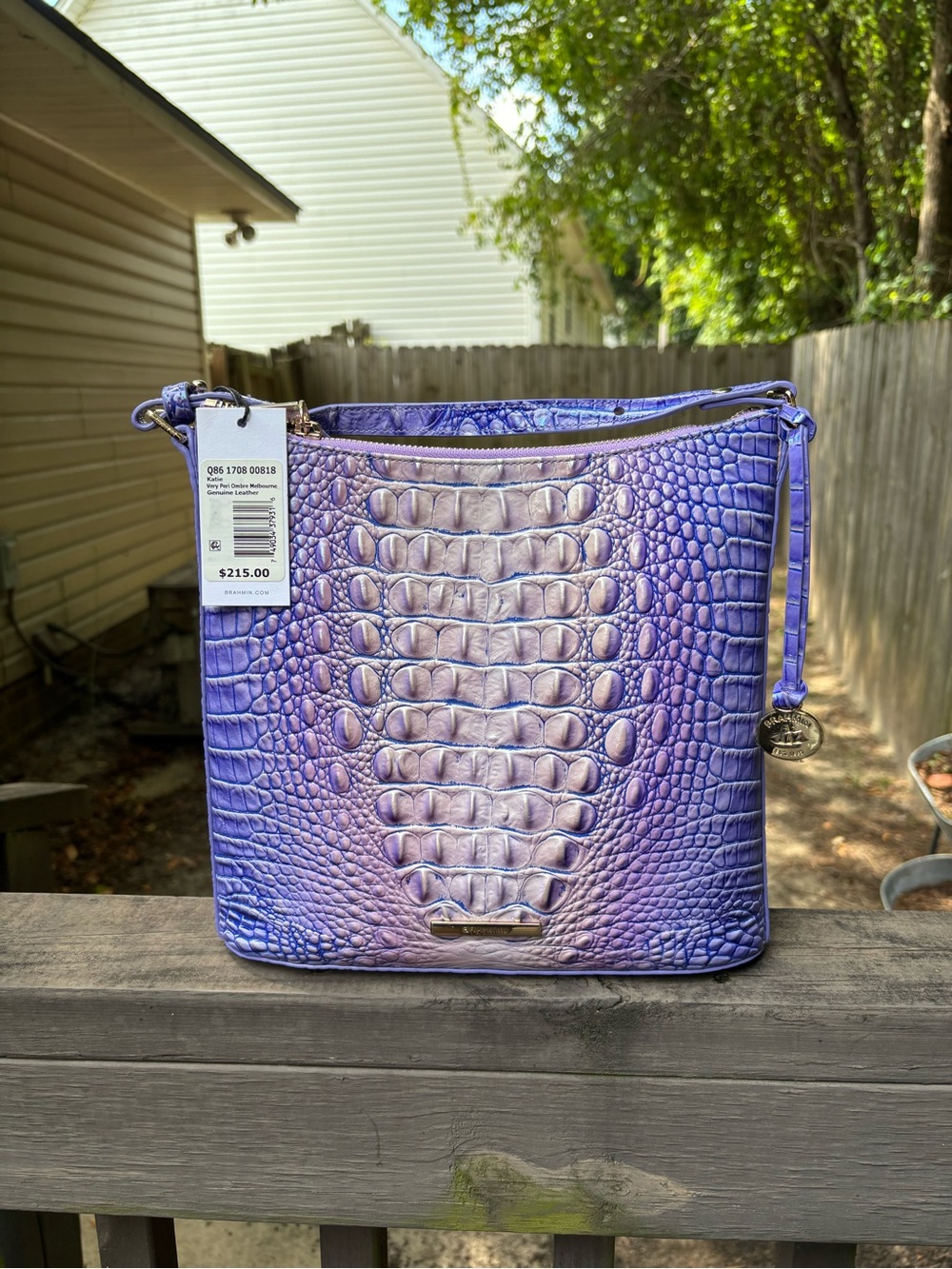 Brahmin Purple Ombre Croc-Embossed Leather Shoulder Bag